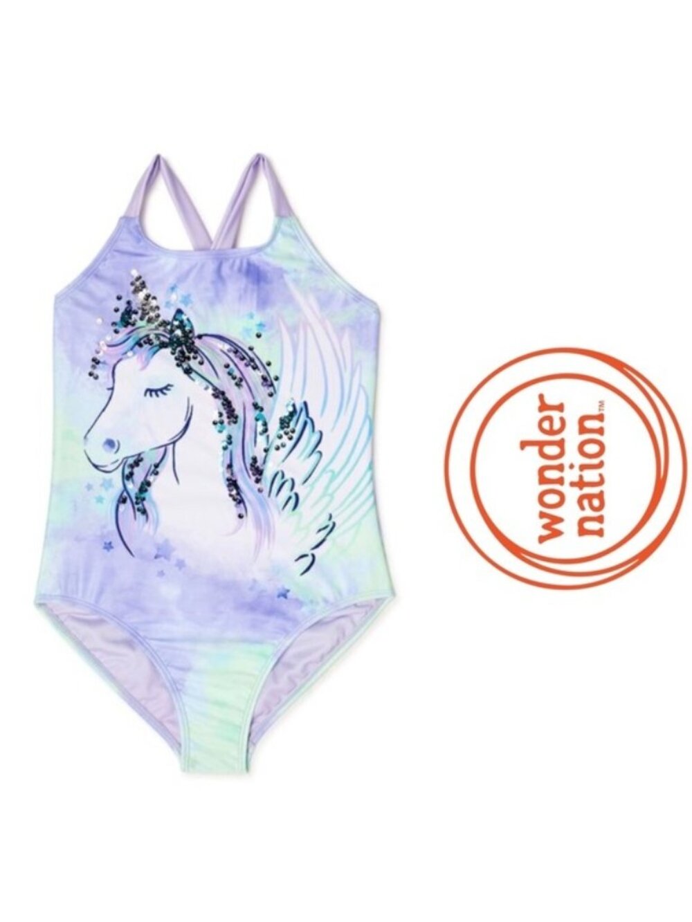 Wonder Nation | Purple Green Bling Unicorn One Piece Swimsuit | Size Medium 7/8